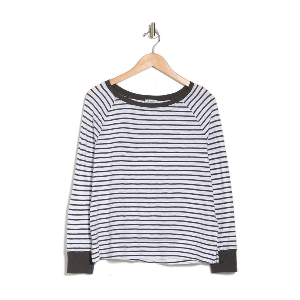 Susina Women's 'Raglan Sleeve Boat Neck Top In White Grey Stripe Size XL